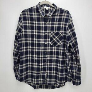 She + Sky Flannel Womens Size Medium Blue‎ White Long Sleeve Plaid Button-up